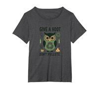 Give a Hoot Don't Pollute Eco-Friendly Owl T-Shirt, Women's Plus, Dark Heather Grey, 4X
