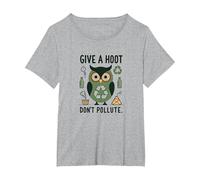 Give a Hoot Don't Pollute Eco-Friendly Owl T-Shirt, Women's Plus, Heather Grey, 1X