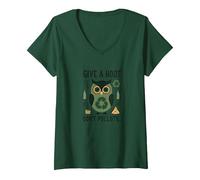 Give a Hoot Don't Pollute Eco-Friendly Owl V-Neck T-Shirt, Women, Forest Green, XL
