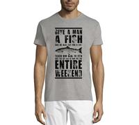 Give A Man A Fish and He Will Eat for A Day Crew Neck Cotton Men's T-Shirt Gray Medium