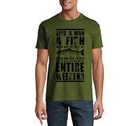 Give A Man A Fish and He Will Eat for A Day Crew Neck Cotton Men's T-Shirt Hunter Green XX-Large