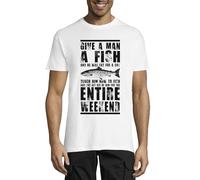 Give A Man A Fish and He Will Eat for A Day Crew Neck Cotton Men's T-Shirt White XXXX-Large