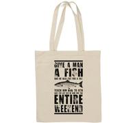 Give A Man A Fish and He Will Eat for A Day Natural Cotton Tote Bag White