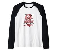 Give Blood, Play Hockey - Funny Tough Sports Graphic Raglan Baseball Tee