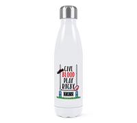 Give Blood Play Rugby Double Wall Water Bottle Insulated Stainless Steel Sports Drinks 500ml White
