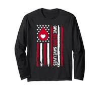 Give Blood Save Lives Donor American Flag Phlebotomist Long Sleeve T-Shirt