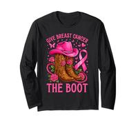 Give Breast Cancer The Boot Cowgirl Cancer Awareness Ribbon Long Sleeve T-Shirt