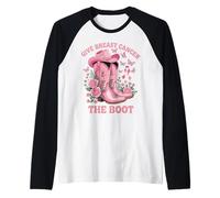 Give Breast Cancer The Boot Cowgirl Cancer Awareness Ribbon Raglan Baseball Tee