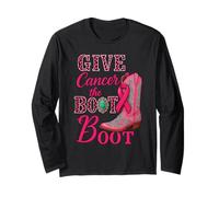 Give Cancer The Boot Western Cowgirl Leopard Breast Cancer Long Sleeve T-Shirt