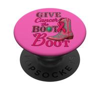 Give Cancer The Boot Western Cowgirl Leopard Breast Cancer PopSockets Adhesive PopGrip