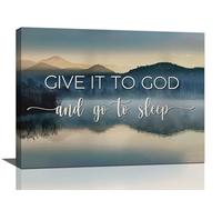 Give It To God And Go To Sleep Sign Wall Art Lake Mountain Pictures Wall Decor Christian Canvas Prints Posters Framed Artwork Paintings Home Decorations for Kitchen Living Room Bedroom 16"x12"