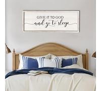 Give It To God And Go To Sleep Sign Wall Decor 40"X15" Master Bedroom Above Bed Large Farmhouse Wall Decor Wood Rustic Framed Over Bed Wall Art Hanging Decoration (White)