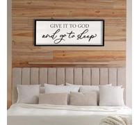 Give it to God and Go to Sleep Sign Wall Decor Wood Frame 40" X 15" Master Bedroom Above Bed Large Rustic Farmhouse Hanging Over Bed Wall Art Guest Room Decoration (Black)