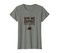 Give Me Coffee or Give Me Death Funny Caffeine Addict T-Shirt, Women, Olive Heather, XXL