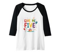 Give Me Five Birthday Celebration Festive Fun Raglan Baseball Tee, Women, Black/White, XL