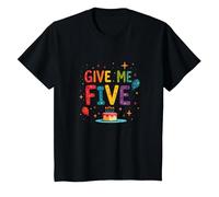 Give Me Five Birthday Celebration Festive Fun T-Shirt, Kids, Black, 12 Years