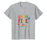 Give Me Five Birthday Celebration Festive Fun T-Shirt, Kids, Heather Grey, 4 Years