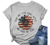 Give Me The Beat Boys and Free My Soul Women Shirt Independence Day Sunflower Flag Graphic Tees Tops (Grey,S,S)