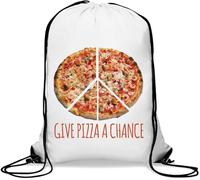 Give Pizza A Chance Funny Slogan Gym Sack Casual Drawstring Bag White