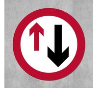 Give priority to vehicles from opposite direction Road safety sign - 3mm Aluminium sign fitted with 2 strips Channel to rear for mounting on post 600mm x 600mm