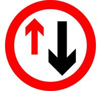 Give priority to vehicles from opposite direction Road safety sign - 3mm Aluminium sign fitted with 2 strips Channel to rear for mounting on post 300mm x 300mm