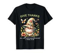 Give Thanks Bible Verse Christian Cute Summer Gnome Value Graphic T-Shirt, Men, Black, M
