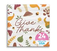 Give Thanks Thanksgiving Table Decoration - Beverage Napkins - 24 Ct | Friendsgiving or Fall Harvest Themed Party, White 3-Ply Paper Beverage Cocktail Napkins for Drinks, Appetizers, Desserts