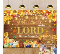 Give Thanks to the Lord Backdrop 7x5ft, Rustic Wood Sunflower Pumpkin Photography Background, Christian Fall Harvest Thanksgiving Party Decorations Banner for Photo Booth (7X5FT)