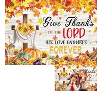 Give Thanks to the Lord Backdrop Christian Thanksgiving Fall Harvest Church Decorations Background Autumn Pumpkin Sunflower Banner for Thanksgiving Party Religious Decor (7X5FT(82 x 59 inch))