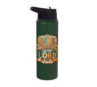 Give Thanks to The Lord Pumpkin Floral Fall Christian Autumn Stainless Steel Insulated Water Bottle