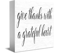 Give Thanks With A Grateful Heart Wooden Box Sign Decorative Funny Office Home Decor Rustic Farmhouse Square Desk Decor Sign For Shelf 5 X 5 Inches