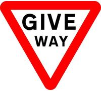 Give way to traffic on major road Road safety sign - 3mm Aluminium sign fitted with 2 strips Channel to rear for mounting on post 300mm x 300mm