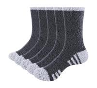 GiveGift Men's Fluffy Socks Comfy Cozy Sleep Bed Socks Fuzzy Thermal Warm Sock for Men Size 6-9 Grey Multipack