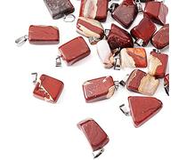 Givenny 24Pcs Natural Red Rainbow Jasper Pendants Nuggets Gemstone Charms with Stainless Steel Snap On Bails for Jewellery Making, Hole: 3x7.5mm