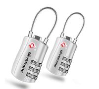 GIVERARE 2 Pack TSA Approved Luggage Locks, Combination Travel Cable Lock, Re-settable 3-Digit Padlocks with Alloy Body, Keyless TSA Padlock for Gym Locker, Golf Bag Case-Silver