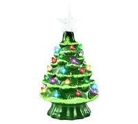 GIVERARE Ceramic Christmas Tree with 6H Timer, 8” Pre-Lit Hand-Painted Tabletop Xmas Decor with 32 Multicolored Lights&Top Star, Retro Centerpiece for Holiday, Party Supplies, Decoration