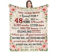 Givetoyou 48th Birthday Blanket, Polyester Fleece, Throw Blanket, Personalized Birthday Gift, 60"x50", Red, Pink, Floral Pattern
