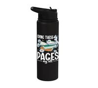 Giving These Pages My All Book Lover Librarian Reading Stainless Steel Insulated Water Bottle