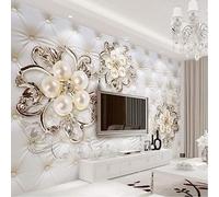 GIVLWF 3D European Style Photo Wallpaper, Diamond Pearl Flower Wall Mural, Murals Wall Art Print for Hallway Stairway Home Decoration 300 x 210 cm
