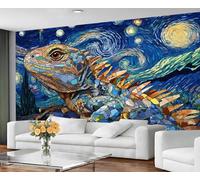 GIVLWF Animal Print Wallpaper Mural & Room Decor, Starry Night Blue Bedroom Wallpaper, Chameleon Wall Paper for Living Room, Non-Self-Adhesive, Murals for Walls