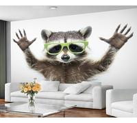 GIVLWF Animal Print Wallpaper & Room Decor, Funny Raccoon Wallpaper for Living Room, Dark Gray Bedroom Wall Paper, Non Self Adhesive Wall Mural & Home Decor