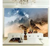 GIVLWF Animal Wolf Creative Wallpaper Mural, Wolf Howling at The Moon Decoration Murals, Wall Decoration for Bedroom Living Room Home Decoration 150 x 70cm