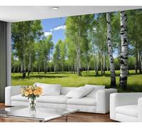 GIVLWF Birch Trees Wallpaper & Home Decor, Green Grass Wallpaper for Living Room, Spring Landscape Bedroom Wall Paper, Non-Self-Adhesive Blue Sky Cloud Murals for Walls