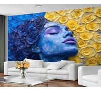 GIVLWF Blue and Yellow Bedroom Wallpaper, Fashion Girls Wallpaper & Home Decor, Romantic Roses Wall Murals for Living Room, Non Self Adhesive, Wall Paper & Mural