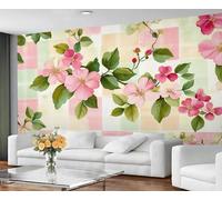 GIVLWF Cherry Blossom Wallpaper Mural Pink Flowers Bedroom Wallpaper Plaid Texture Wall Paper for Living Room Non Self Adhesive Murals & Home Decor