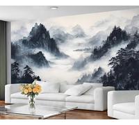 GIVLWF Chinese Mountains Wallpaper & Wall Decor, Black and White Bedroom Wallpaper, Ink Landscape Wall Paper for Living Room, Zen Inspired Large Mural - Non Self Adhesive