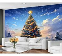 GIVLWF Christmas Tree Wallpaper, Green Tree Wallpaper for Living Room, Anime Style Wall Mural & Bedroom Decor, Non Self Adhesive Wall Paper