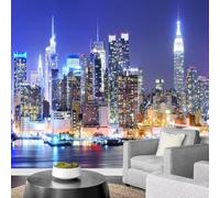 GIVLWF City Night Scene Wallpaper Photo, Cities Skylines Wallpaper, Modern City Scenery Murals Wall Art, Panoramic Canvas Mural for Dining Room Kitchen Home - 280x200 cm