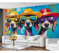 GIVLWF Colorful Dog Wall Paper - Three Dogs Wall Murals for Bedrooms - Abstract Pop Art Wallpaper for Living Room Non Self Adhesive Multicolored Wallpaper & Large Mural