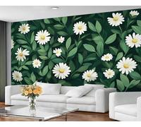 GIVLWF Daisy Wallpaper - White Flowers Mural Wallpaper - Nature Inspired Bedroom Wall Paper for Living Room Non Self Adhesive Green Leaves Wall Murals & Home Decor